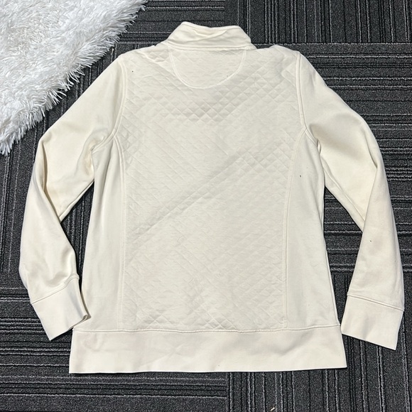 L.L. Bean Quilted Pullover Long Sleeve 1/4 Zip Cream Top Women’s Size Medium - Picture 11 of 16